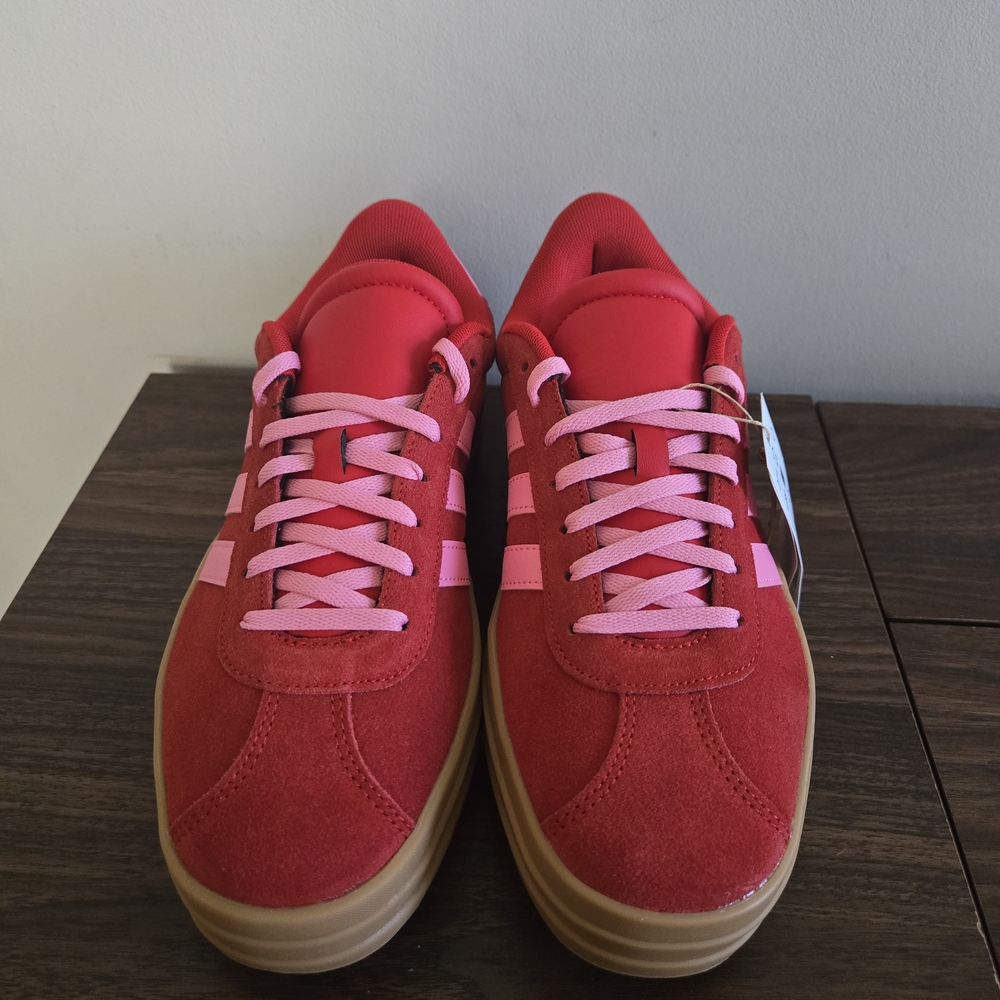 Adidas VL Court Bold Sneakers Kids Size 7 Red Pink Platform Shoes JQ1711 - Picture 6 of 12